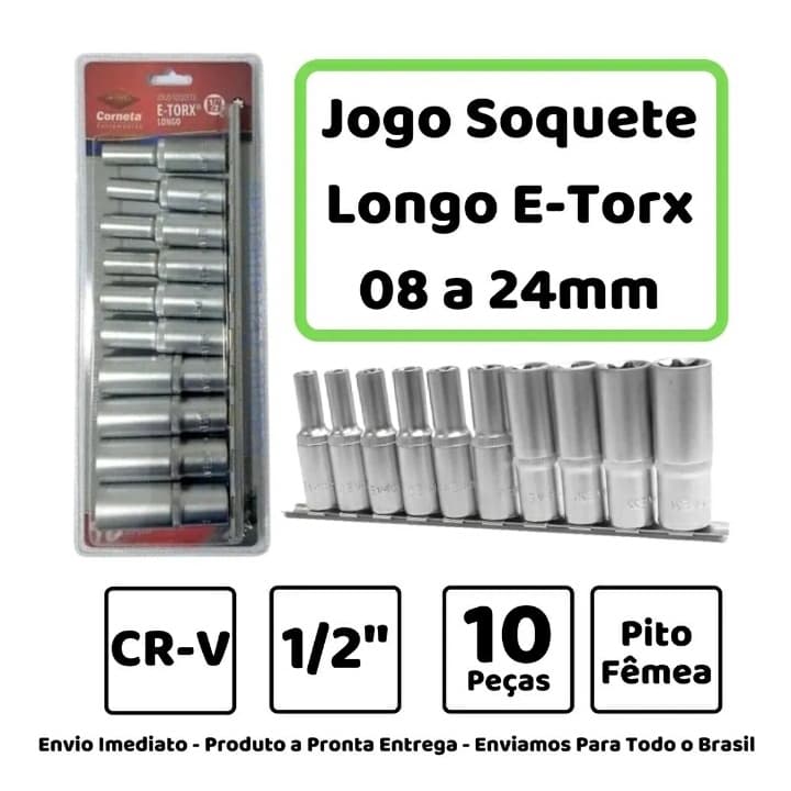 Jogo De Chaves Soquetes Torx Fêmea Longo 10 Peças