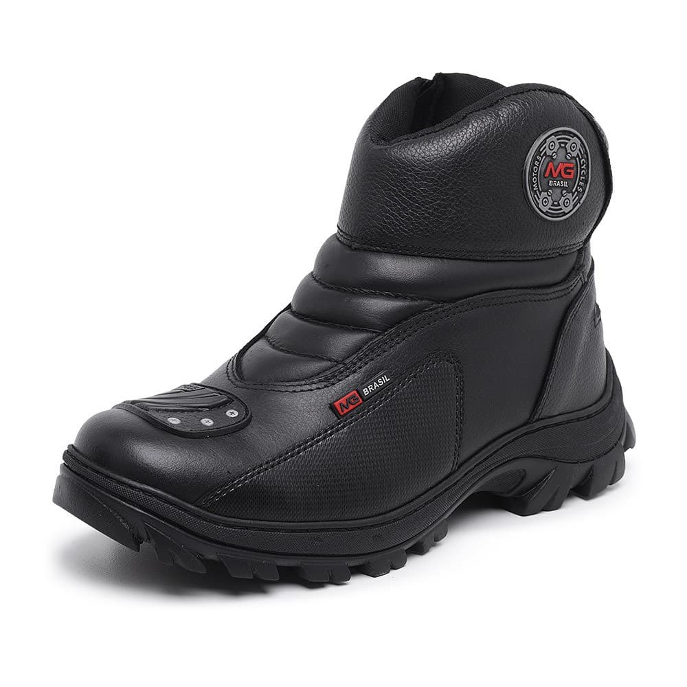 Bota Couro MG Brasil Motociclista Adventure Shadow Preta Masculina