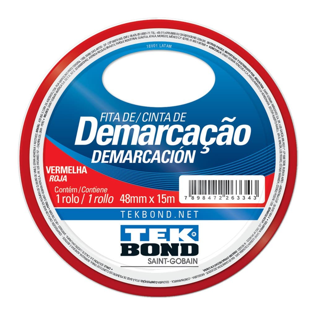 Fita Demarcação Vermelho Chão Vidro Porta Janela 48mm X 15m