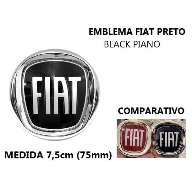 Emblema Grade ou Porta Malas Fiat Preto Black Piano medida 7,5cm Palio Uno Stilo Logo simbolo 75mm
