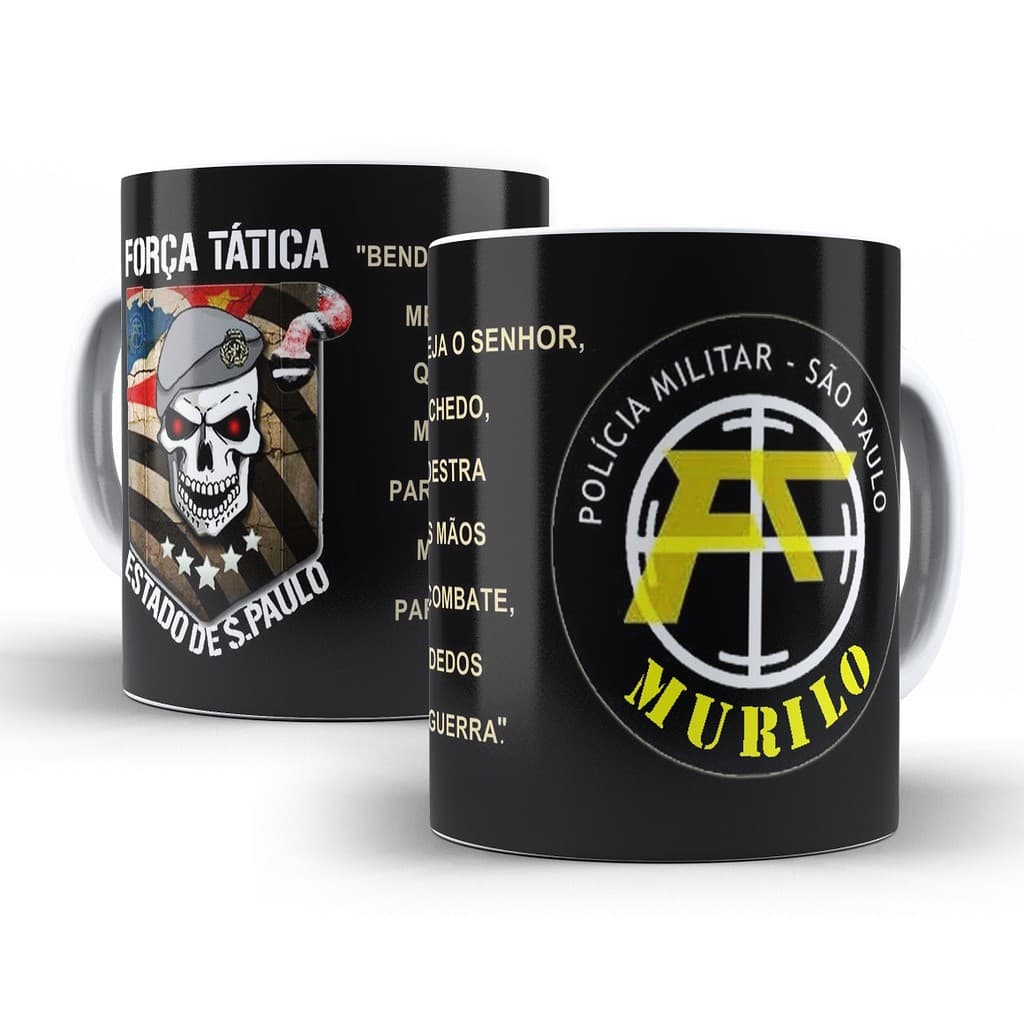 Caneca Força Tática de Cerâmica Branca  Personalizada com Nome