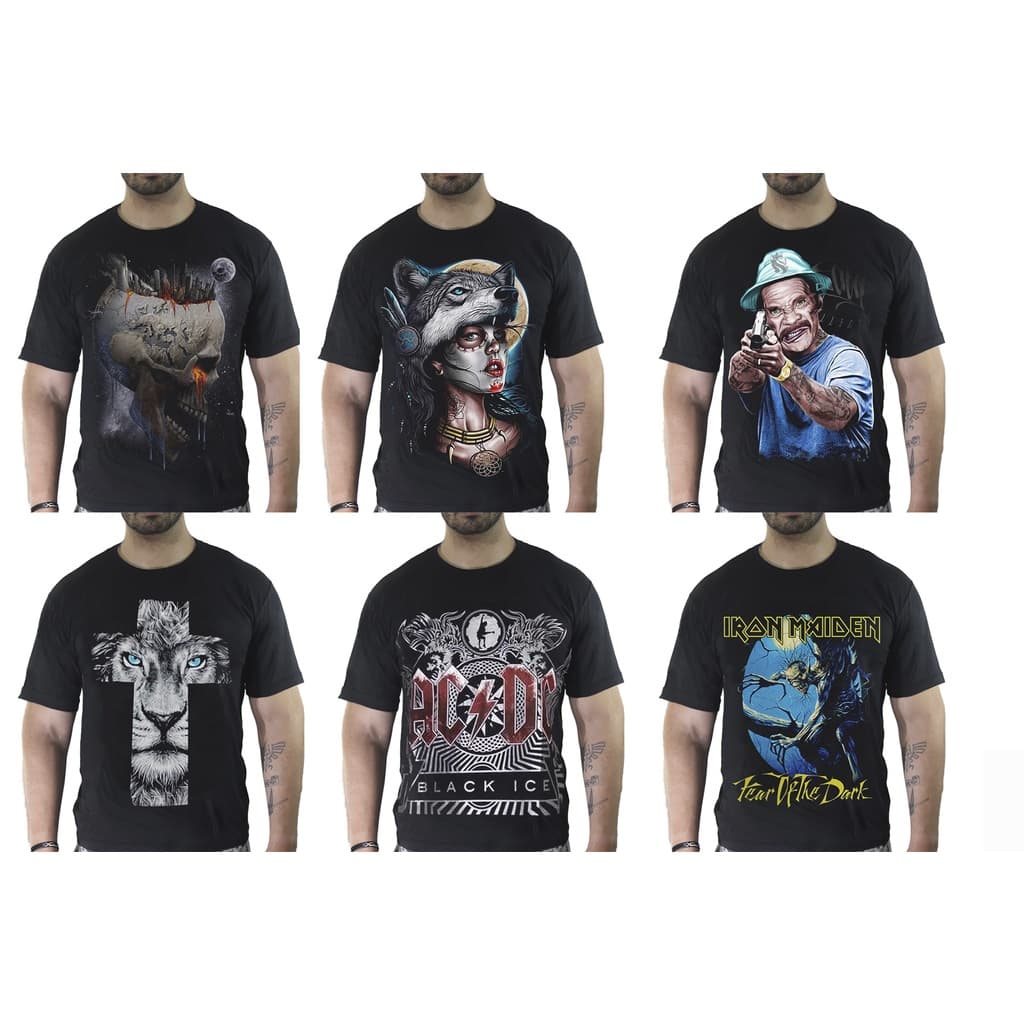 Camisa Camiseta Rock caveira indio leão ACDC Nirvana Iron Maiden guns n roses Led Zepelin
