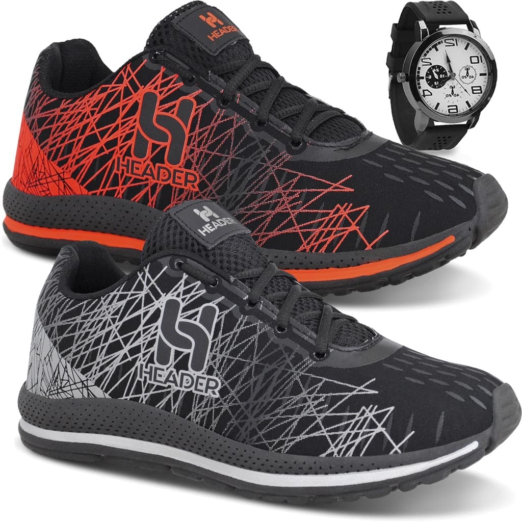 Kit 2 Tênis Masculino Header Spider Caminhada Academia Corrida Esporte + Relógio