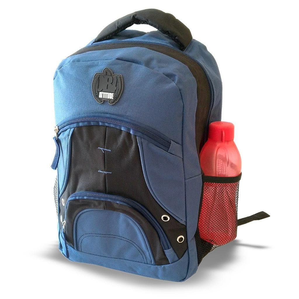 Mochila Juvenil Escolar, Trabalho Faculdade em Poliéster Atitude Cor Preta com Detalhe Azul