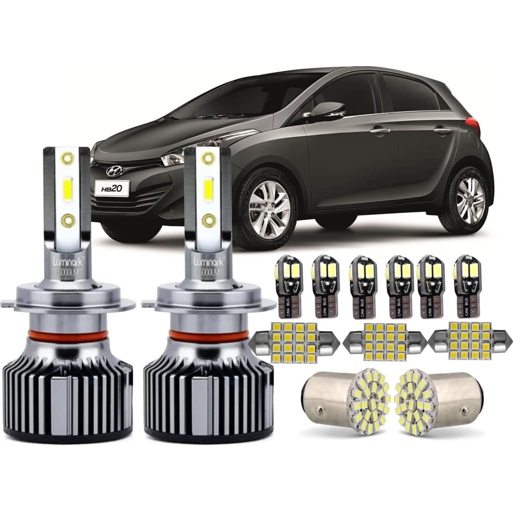 Lâmpadas Hb20 2013 2014 2015 2016 2017 2018 2019 2020 Super Led Farol Alto e Baixo com Lâmpadas LEDs