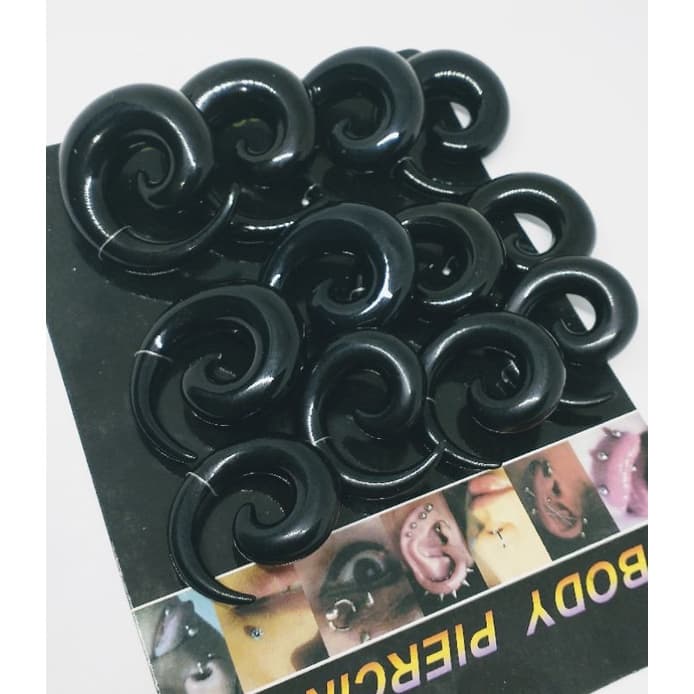 alargador espiral preto grosso 10mm 12mm 14mm 16mm expansor piercing conico cartela 12 unidades moda unissex caracol