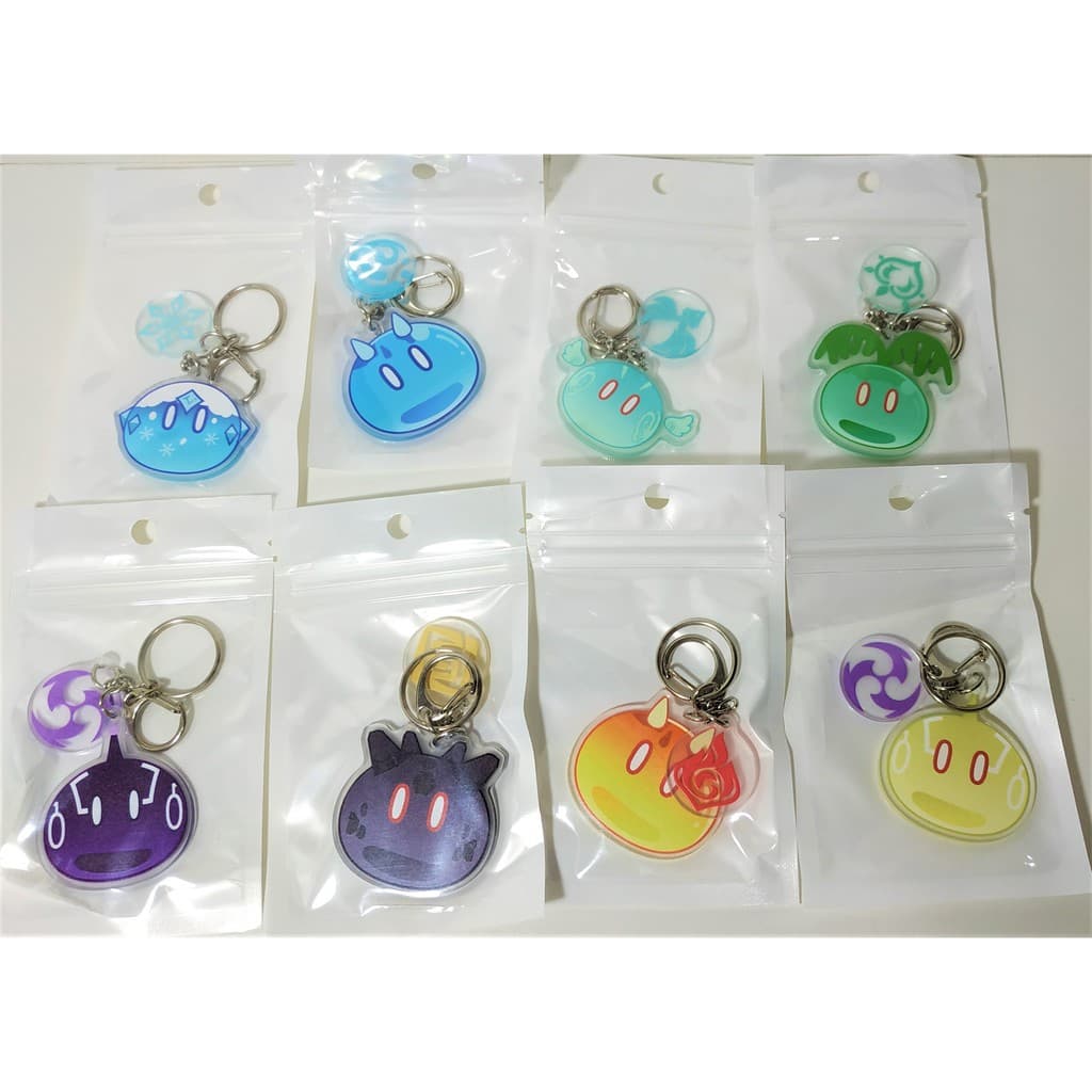 Chaveiro Slimes de Genshin Impact  Cryo Slime Hydro Slime Anemo Slime Electro Slime Geo Slime Pyro Slime Mutant Electro Slime Dendro Slime