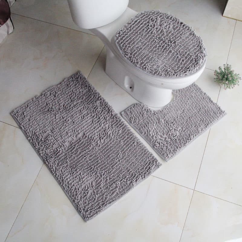 Tapete Jogo para bnheiro com 3pçs peludo tipo "macarrao" grosso macio com antederrapante cor liso preço barato promoção