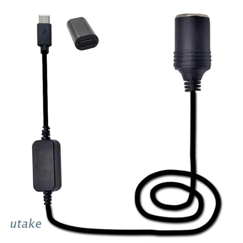 Utake USB C PD Fêmea Tipo Macho Para Cabo De Alimentação De Tomada De Carro 12V Com Display De Tensão