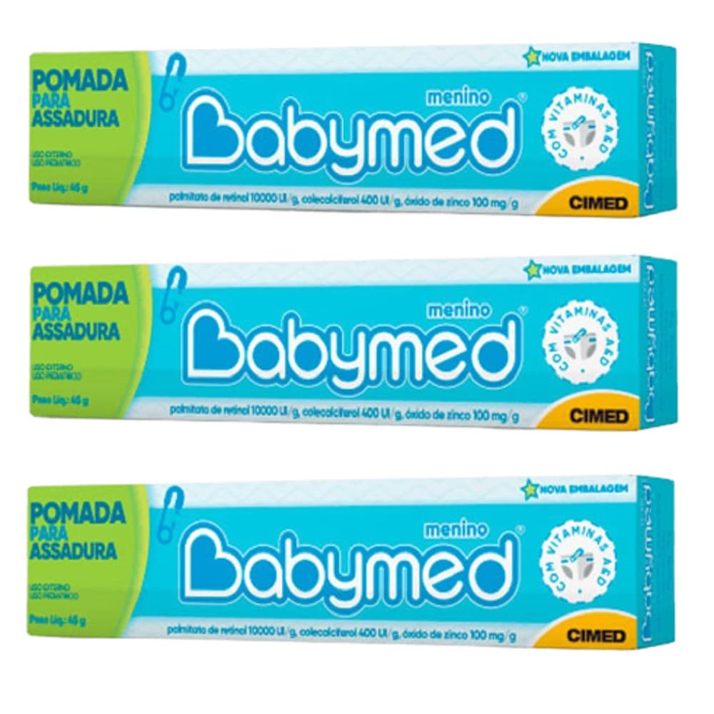 Pomada para assadura Babymed azul c/3x45g não oleosa nem gordurosa hidrata protege a pele do bebê criança infantil