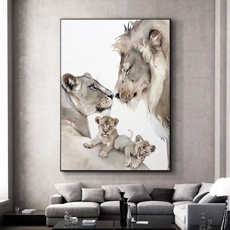 quadro decorativo 1 peça leões família 2 filhotes decoração casa