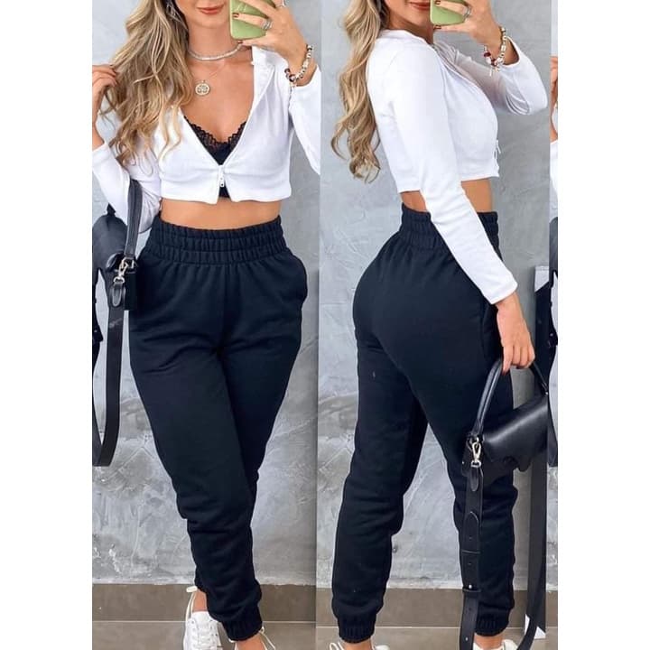 calça moletom jogger feminina cos alto pano grosso varias cores