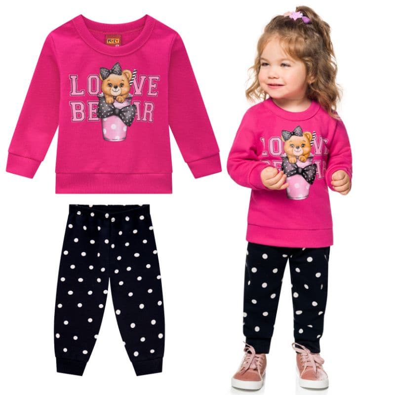 Conjunto Infantil Menina Casaco e Calça Moletom Pelúciado Kyly