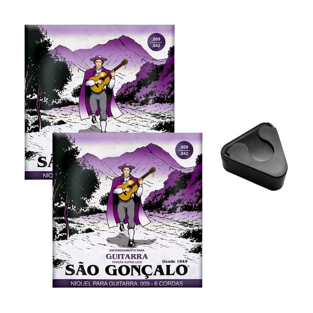 Kit 2 Encordoamento 009 para Guitarra + Porta Palhetas