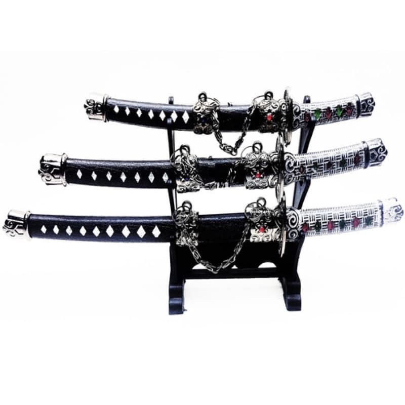 Kit 3 Espadas Mini Katanas Samurai Japonesa Metal Decorativas Abridor de carta SEM CORTE