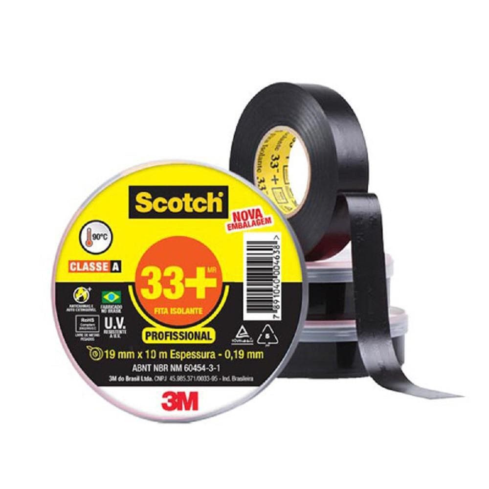 Fita Adesiva Isolante 19Mm X 20M 33+ Scotch 3M Antichama 750