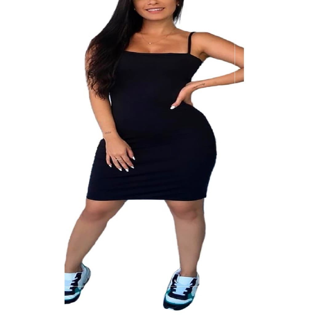 Vestido Feminino Básico Com Bojo Decote Reto Verão 2019