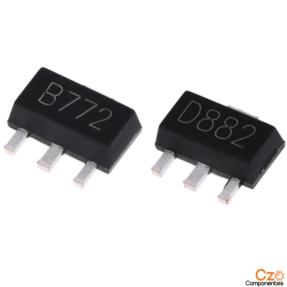 10 Peças Transistor B772 Pnp = 2sb772 + 10 Peças Transistor D882 Npn Sot-89 Smd = 2sd882