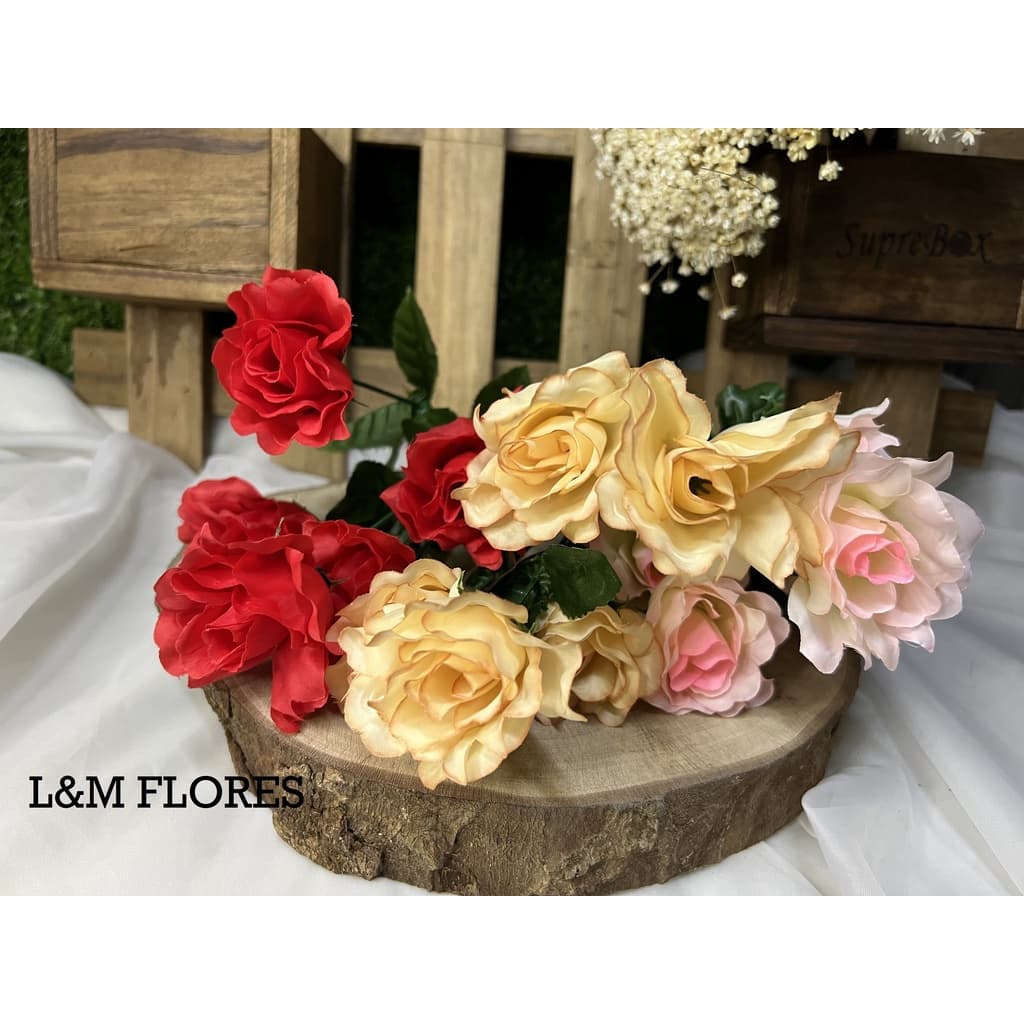 Buquê de Rosa artificial com 5 flores ideal para arranjos e decoração
