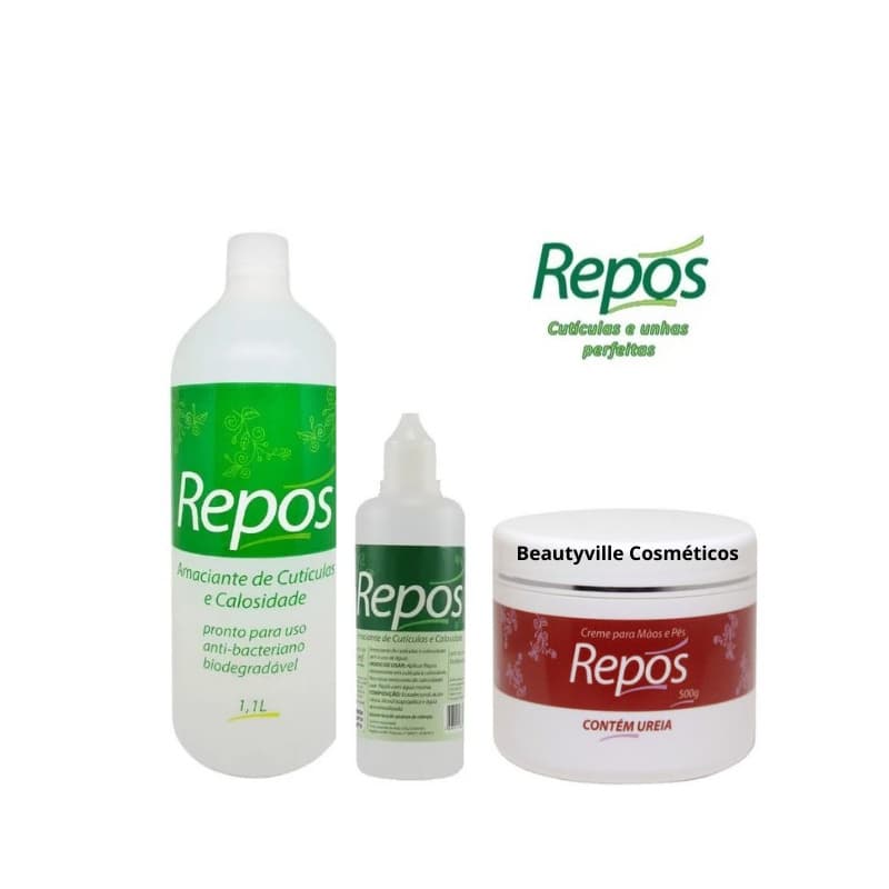Amaciante Cutículas Calosidades 1,1 Lt + Amolecedor 120ml Repos + Creme Ureia Hidratante 500g Repós