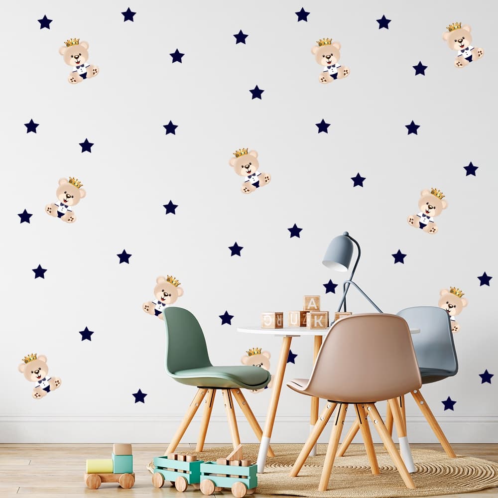 Adesivo de Parede Ursinho Príncipe | Cartela Decorativa Infantil