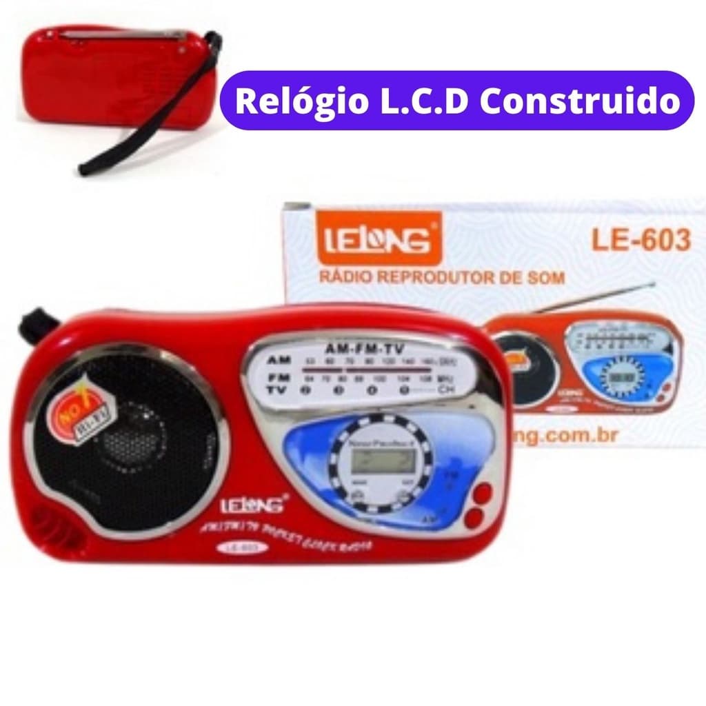 Radio Portatil Lelong Le-603 - Bolso Portátil Com Relogio Am/ Fm