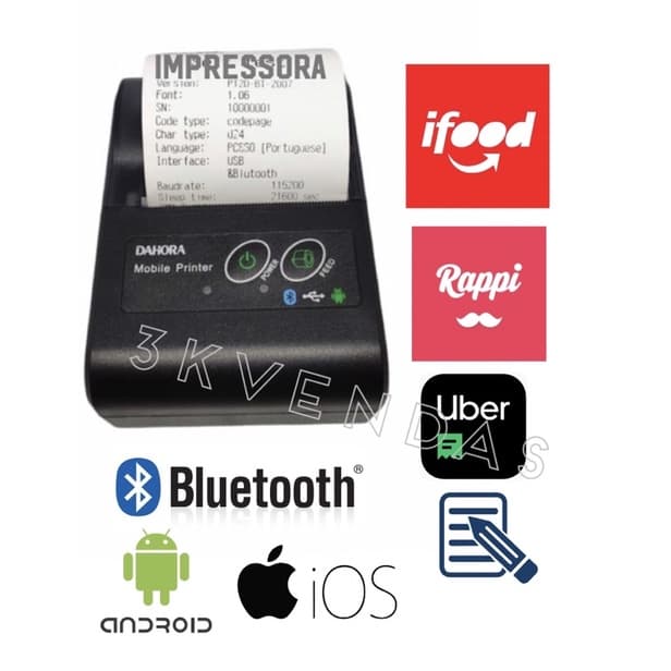 Impressora térmica p/pedidos aplicativo rappi zé delivery ifood uber eats lanches mini cupom fiscal