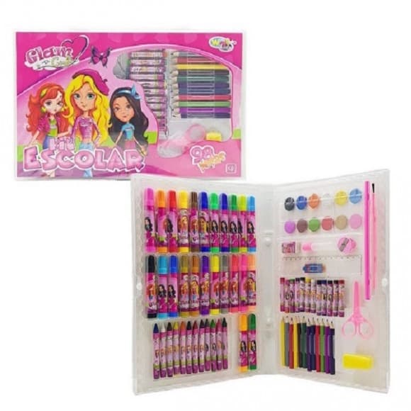 Kit Estojo Material Escolar Infantil Para Pintura Maleta Com 98 Peças Well Kids Wellmix
