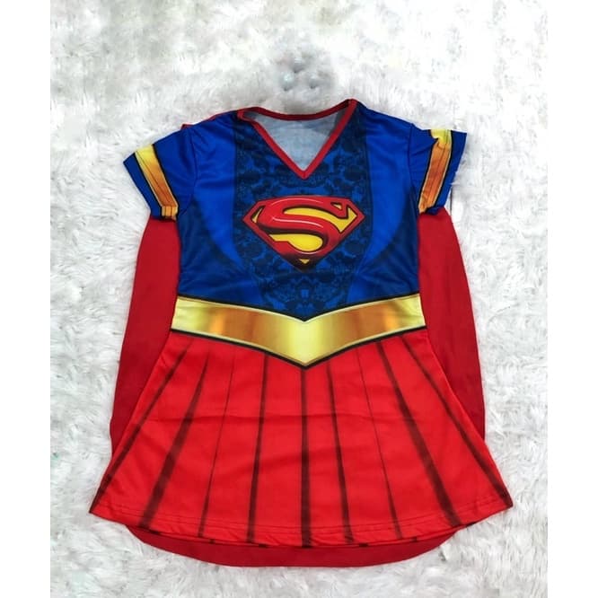 Fantasia Temática Super Girl Infantil Feminina Princesa Barato Menina Promoção