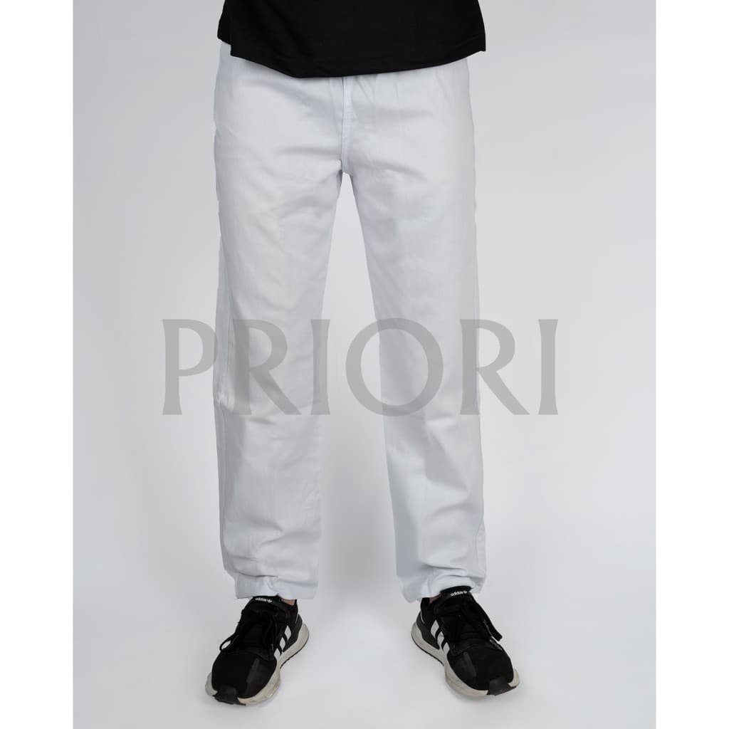 Calça De Brim Branca Elástico Cordão 1 Bolso Profissional - Cozinha, Padaria, Hospital, Indústria De Alimentos Em Geral