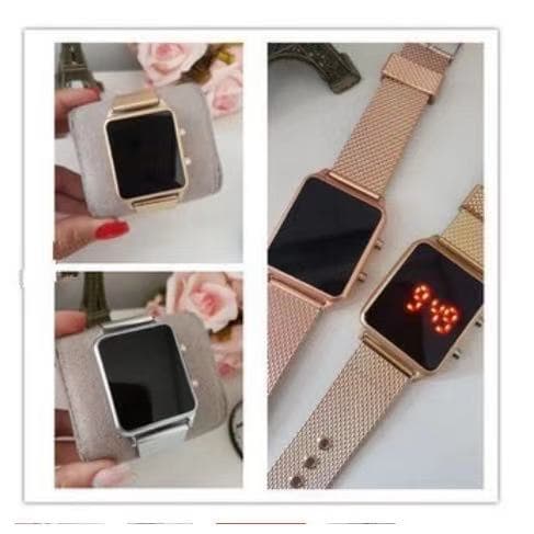 Relógio digital LED Rose Gold Masculino e Feminino Quadrado Preto Prata Relógio, Relógio Feminino, Fashion Blogger 2025