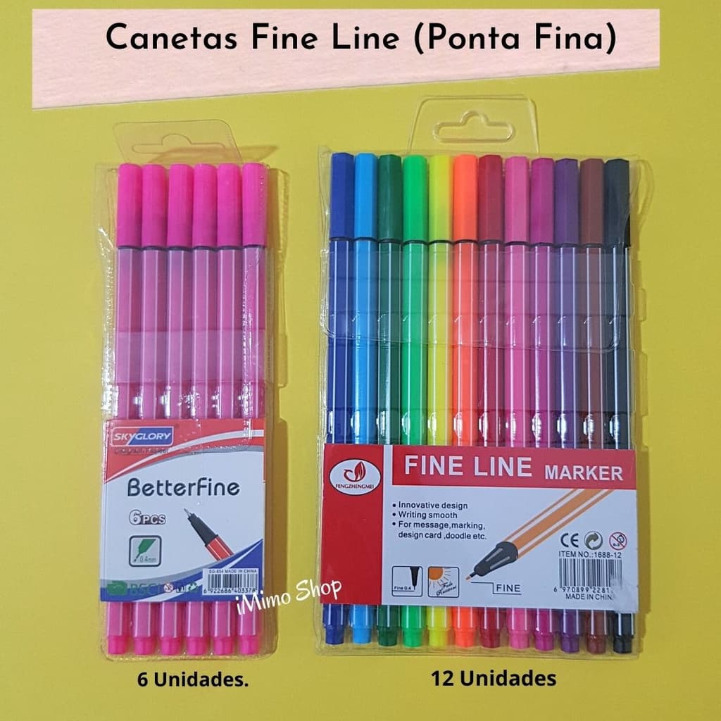 Kit Canetas Fine Line 0.4mm (6 Pçs ou 12 Pçs)