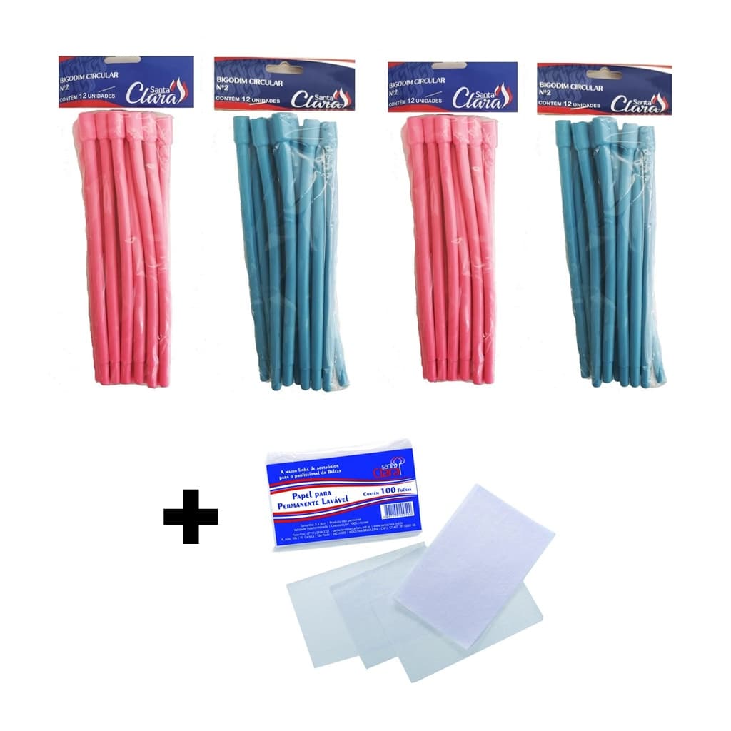 Kit 72 Bigudinhos Circular Nº 2 + 100 Papel Para Permanente - Santa Clara