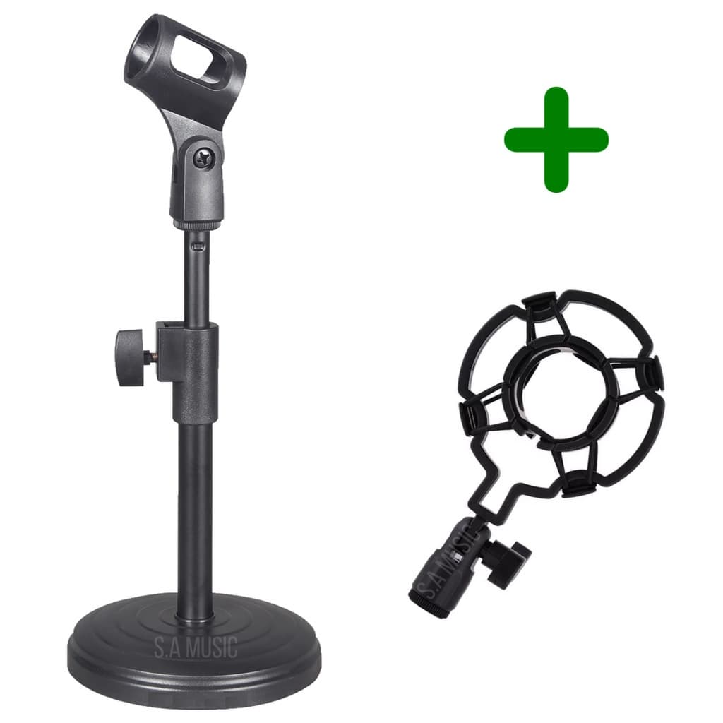 Suporte Pedestal Mesa Microfone + Shock Mount Aranha Estudio