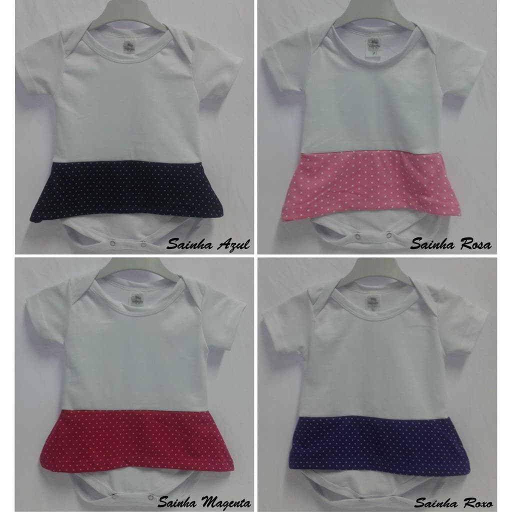 Body Bebê de Ribana c/ sainha de poa , temos as cores azul, roxo, magenta e rosa excelente qualidade p/sublimação