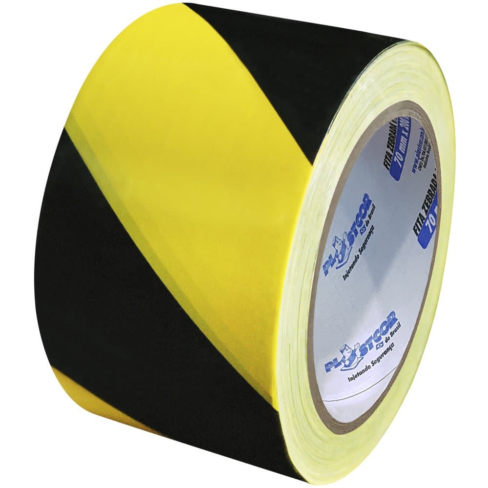 Fita Zebrada para sinalização Preta e Amarela 70MM X 200mts Plastcor