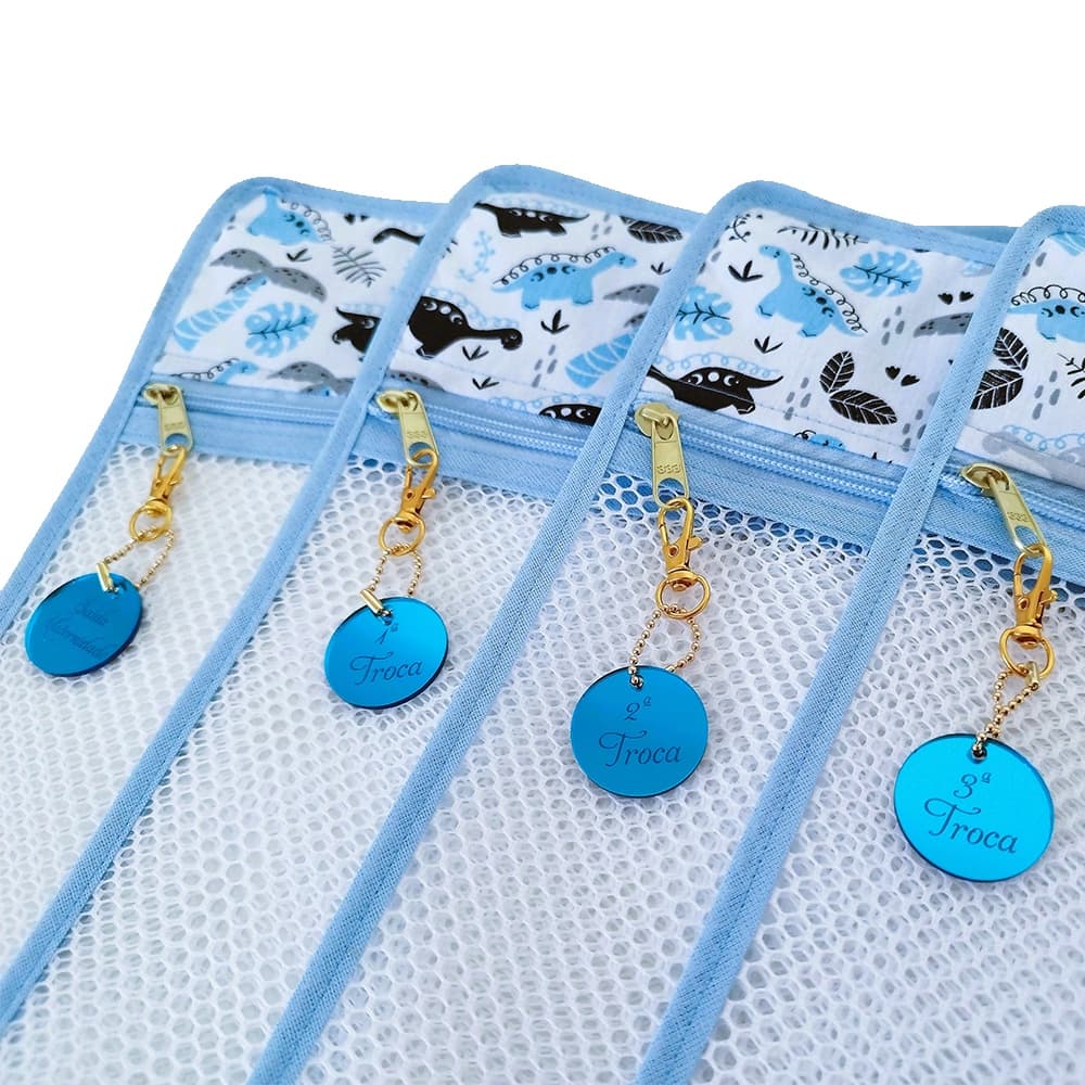 Saquinho Maternidade Organizador Kit com 5 Unidades Para Bolsa Maternidade Com Pingentes na Cor Azul