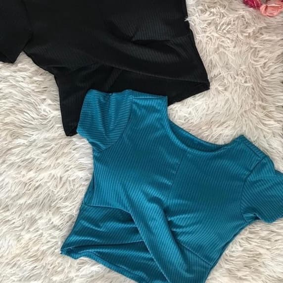 Blusa cropped X canelado manga curta feminino