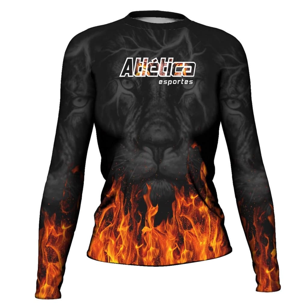 Rash Guard Feminina Camisa Jiu Jitsu No-Gi Fire Lion Manga Longa