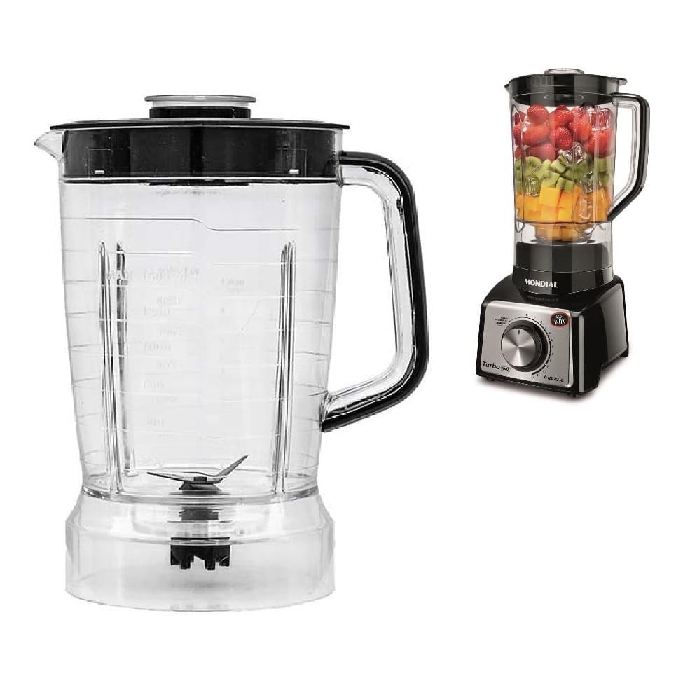 Copo De Liquidificador Mondial L1000/L1200 Tampa Preta Cristal
