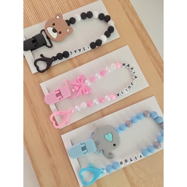 Prendedor de chupeta de luxo personalizado com ou sem nome menina e menino prendedor de bolinhas