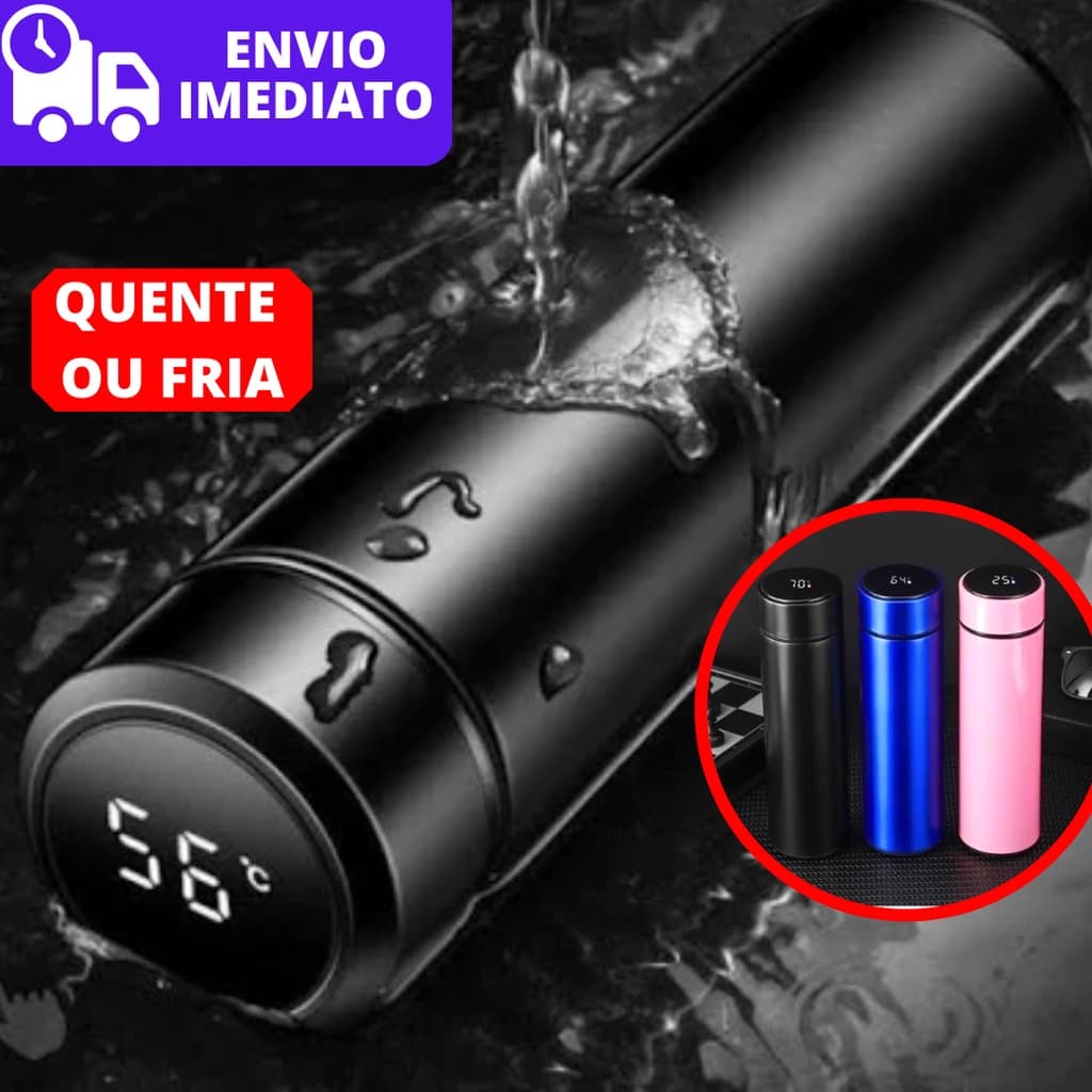 Garrafa Térmica Com Termômetro Digital Visor Led 500ml Aço Inox Garrafa Com Medidor de Temperatura