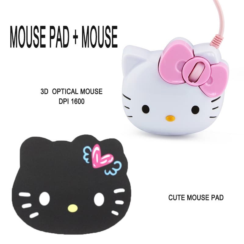 Mouse Com Fio De Gatinho De Desenho Animado Ergonômico 3D 1600DPI Kitty Cat Head Cute Girl Infantil