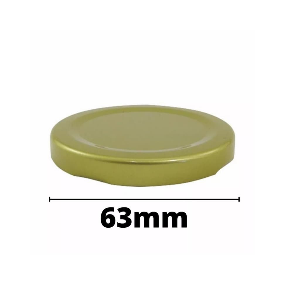 TAMPAS DOURADA/BRANCA/PRETA  63MM - Pacote com 50 unidades Pote Geleia Mini Belém