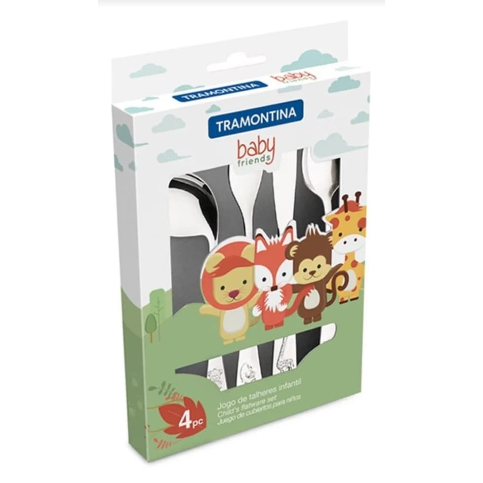 Jogo De Talheres Infantil Tramontina Baby Aço Inox 4 Peças