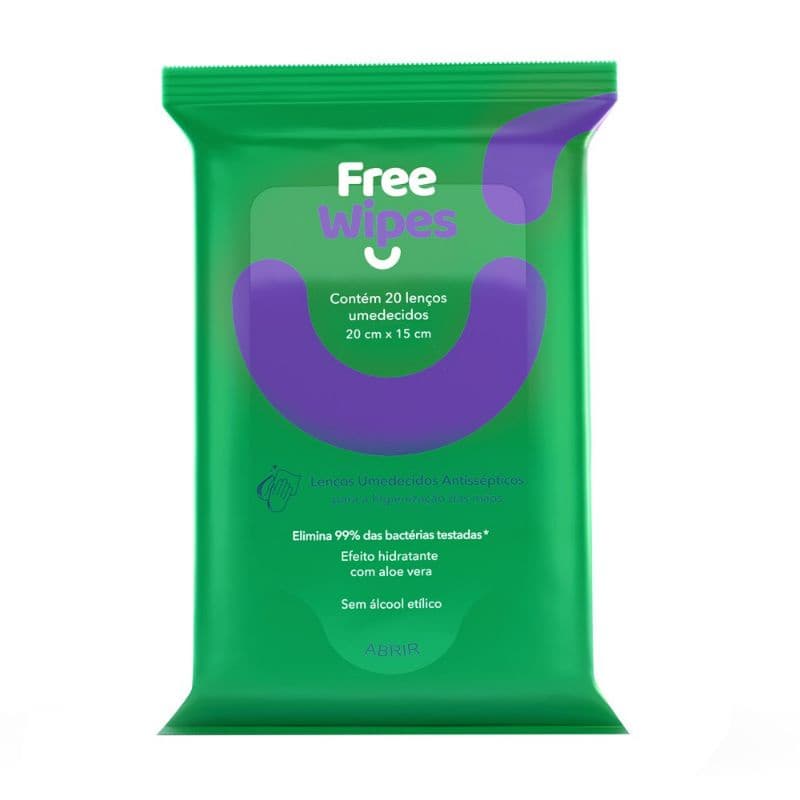 Kit com 03 Lenços umedecidos Antisséptico Aloe Vera Free Wipes com 20 unidades