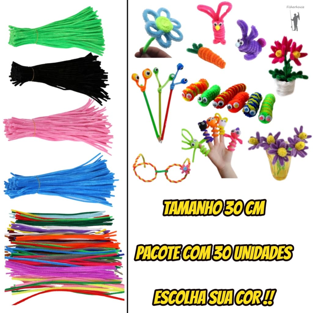 30 Haste de chenille 6mm x 30 Cm limpador de cachimbo Escolha a cor