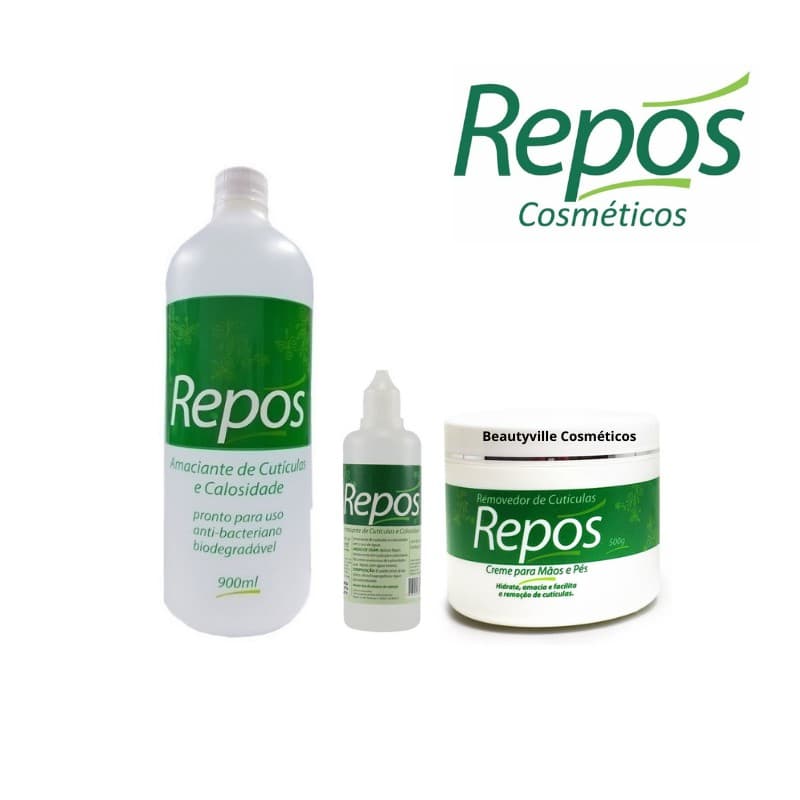 Amaciante Cutículas e Calosidades 1,1 Lt Repós + Amolecedor 120ml Repos + Creme Removedor Unhas 500g