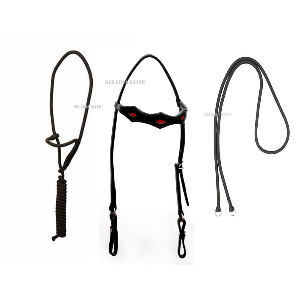 Kit Cabeçada Couro Legítimo + Cabresto de Regulagem + Rédea Para Cavalos