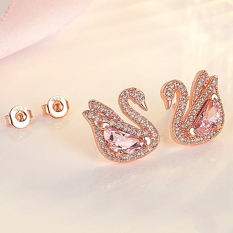 Brincos De Ouro Rosa Cisne Requintado Artesanato Prata 925 brincos femininos divertidos pequenos grandes diferentes Casal de homens bonitos acessórios de moda coreanos vintage brinco